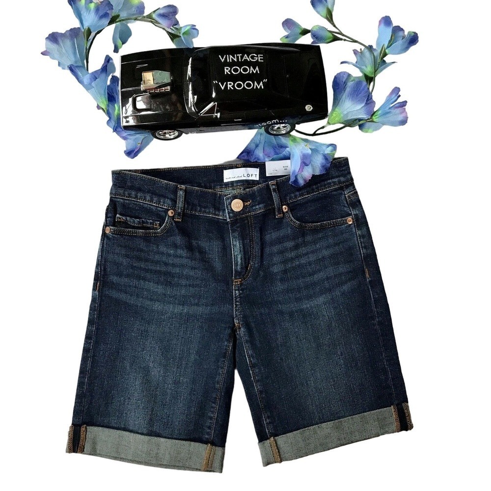LOFT NWT Dark Wash Bermuda Shorts Women 00/24